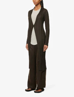 Shawl-collar Ribbed Knitted Cardigan -Reisi Clothing Shop R04153669 DARKWOOD ALT02