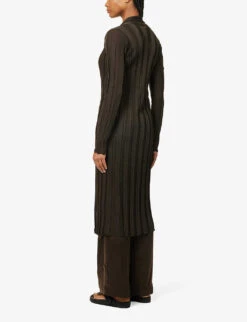 Shawl-collar Ribbed Knitted Cardigan -Reisi Clothing Shop R04153669 DARKWOOD ALT03