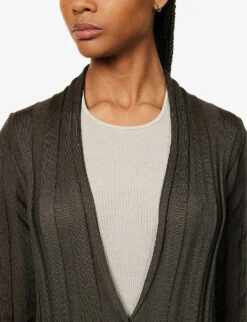 Shawl-collar Ribbed Knitted Cardigan -Reisi Clothing Shop R04153669 DARKWOOD ALT04
