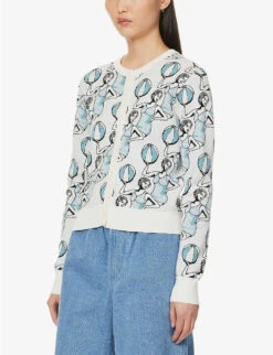 Graphic-print Scoop-neck Knitted Cardigan -Reisi Clothing Shop R04153709 MULTICODESIGN ALT02