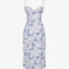 Charlotte Floral-print Fitted-corset Stretch-woven Midi Dress -Reisi Clothing Shop R04154060 BLUE M