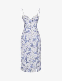 Charlotte Floral-print Fitted-corset Stretch-woven Midi Dress