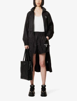 Prada Re-Nylon Brand-print Recycled-polyamide Shell Shorts -Reisi Clothing Shop R04154505 NERO ALT01