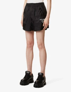 Prada Re-Nylon Brand-print Recycled-polyamide Shell Shorts -Reisi Clothing Shop R04154505 NERO ALT02