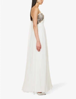 Alexander McQueen Embellished-bodice Flared-hem Slim-fit Silk Gown -Reisi Clothing Shop R04154714 SILKWHITE ALT02