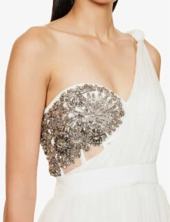 Alexander McQueen Embellished-bodice Flared-hem Slim-fit Silk Gown -Reisi Clothing Shop R04154714 SILKWHITE ALT04