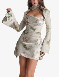 Toira Floral-print Draped-corset Woven Mini Dress -Reisi Clothing Shop R04155095 VINTAGE ALT04