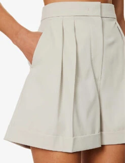 Max Mara Bormida Pleated Stretch-wool Shorts -Reisi Clothing Shop R04156246 SAND ALT04