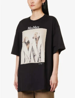 Max Mara Tacco Graphic-print Cotton-jersey T-shirt -Reisi Clothing Shop R04156258 BLACK ALT02
