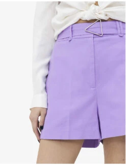 Ikks Triangle-buckle Stretch Cotton-blend Shorts -Reisi Clothing Shop R04156347 LILAC ALT04