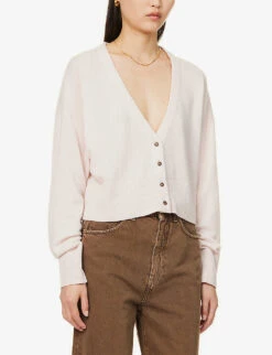 V-neck Cropped Organic Cashmere-knitted Cardigan -Reisi Clothing Shop R04156844 LIGHTPINK ALT02