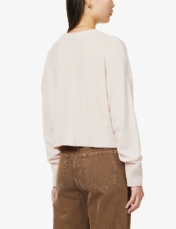 V-neck Cropped Organic Cashmere-knitted Cardigan -Reisi Clothing Shop R04156844 LIGHTPINK ALT03