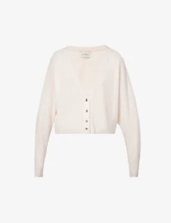 V-neck Cropped Organic Cashmere-knitted Cardigan