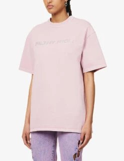 Filthy Rich Crystal-embellished Cotton T-shirt -Reisi Clothing Shop R04156847 ROSE ALT02