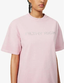 Filthy Rich Crystal-embellished Cotton T-shirt -Reisi Clothing Shop R04156847 ROSE ALT04