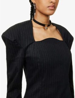 Pinstripe Square-neck Stretch-cotton Mini Dress -Reisi Clothing Shop R04156851 PINSTRIPE ALT04