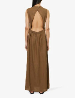 Sleeveless Round-neck Linen Maxi Dress -Reisi Clothing Shop R04157386 OLIVE ALT03