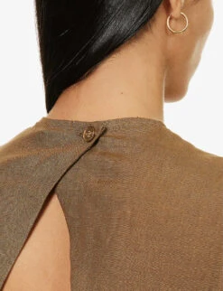 Sleeveless Round-neck Linen Maxi Dress -Reisi Clothing Shop R04157386 OLIVE ALT04