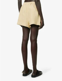 Mid-rise Elasticated-waistband Linen Shorts -Reisi Clothing Shop R04157396 BEIGE ALT03