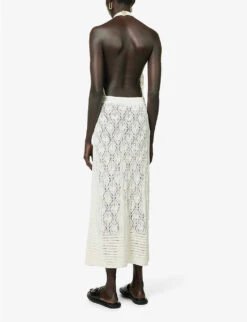 Halterneck Open-back Organic-linen Knitted Maxi Dress -Reisi Clothing Shop R04157408 WHITE ALT03