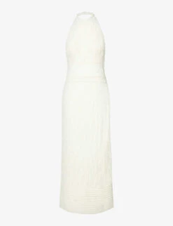 Halterneck Open-back Organic-linen Knitted Maxi Dress