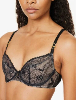 Chantelle Orchids Sweetheart-neckline Stretch-woven Bra -Reisi Clothing Shop R04157678 BLACK ALT03