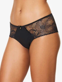 Chantelle Orchids Branded-charm Stretch-woven Briefs -Reisi Clothing Shop R04157686 BLACK ALT02