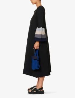 Pottery Flared-hem Recycled-polyester Knitted Midi Dress -Reisi Clothing Shop R04157877 BLACKMULTI ALT01