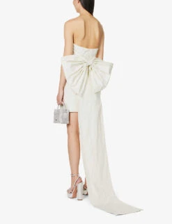 ROTATE Birger Christensen Bow-embellished Recycled-polyester Mini Dress -Reisi Clothing Shop R04157906 EGRET ALT01