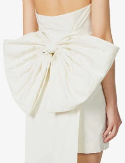 ROTATE Birger Christensen Bow-embellished Recycled-polyester Mini Dress -Reisi Clothing Shop R04157906 EGRET ALT04