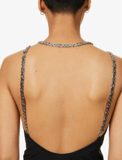 Samiel Chain-embellished Stretch-woven Mini Dress -Reisi Clothing Shop R04158016 BLACK ALT05