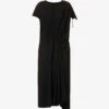 Ruched Asymmetric-hem Rayon Midi Dress -Reisi Clothing Shop R04158029 BLACK M