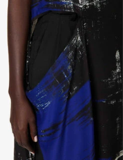 Abstract-pattern Split-hem Silk Midi Dress -Reisi Clothing Shop R04158030 BLUE ALT04