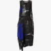 Abstract-pattern Split-hem Silk Midi Dress -Reisi Clothing Shop R04158030 BLUE M