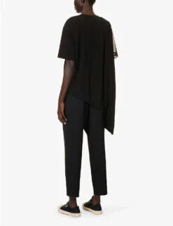 Asymmetric-hem Relaxed-fit Woven T-shirt -Reisi Clothing Shop R04158035 BLACK ALT03