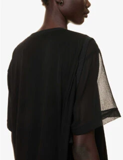 Asymmetric-hem Relaxed-fit Woven T-shirt -Reisi Clothing Shop R04158035 BLACK ALT04