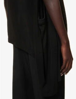 Asymmetric-hem Relaxed-fit Woven T-shirt -Reisi Clothing Shop R04158035 BLACK ALT05