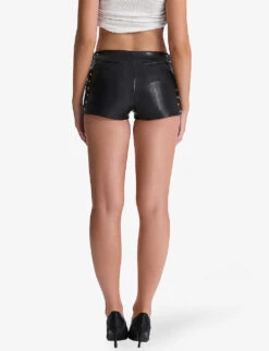 Azora Eyelet-embellished Faux-leather Micro Mini Shorts -Reisi Clothing Shop R04158225 BLACK ALT03