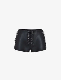 Azora Eyelet-embellished Faux-leather Micro Mini Shorts