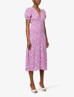 Faithfull The Brand Bellavista Puff-sleeves Floral-print Rayon Midi Dress -Reisi Clothing Shop R04158851 LOUFLORALPRINTVIOLET ALT02