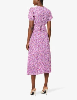 Faithfull The Brand Bellavista Puff-sleeves Floral-print Rayon Midi Dress -Reisi Clothing Shop R04158851 LOUFLORALPRINTVIOLET ALT03
