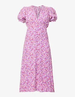 Faithfull The Brand Bellavista Puff-sleeves Floral-print Rayon Midi Dress