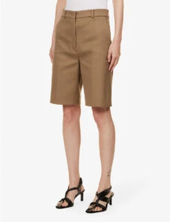 Sportmax Ocra Pressed-crease Regular-fit Cotton-blend Shorts -Reisi Clothing Shop R04158876 BEIGE ALT02
