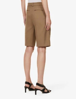 Sportmax Ocra Pressed-crease Regular-fit Cotton-blend Shorts -Reisi Clothing Shop R04158876 BEIGE ALT03