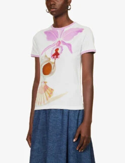 Loewe Maruja Mallo Floral-pattern Stretch-cotton T-shirt -Reisi Clothing Shop R04159263 WHITEMULTICOLOR ALT02