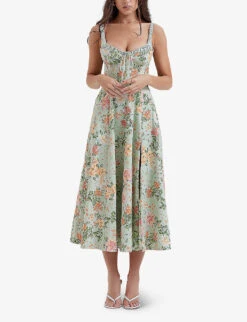 Sabrina Floral-print Cotton-blend Midi Dress -Reisi Clothing Shop R04159571 LIGHTJADE ALT02
