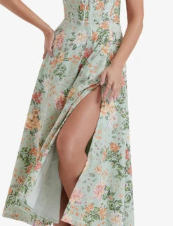 Sabrina Floral-print Cotton-blend Midi Dress -Reisi Clothing Shop R04159571 LIGHTJADE ALT04