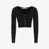 ALEXANDER WANG Crystal-embellished Cropped Stretch-woven Knitted Cardigan -Reisi Clothing Shop R04160684 BLACK M
