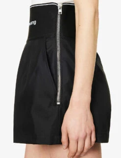 ALEXANDER WANG Safari Logo-print High-rise Cotton-blend Shorts -Reisi Clothing Shop R04160687 BLACK ALT04