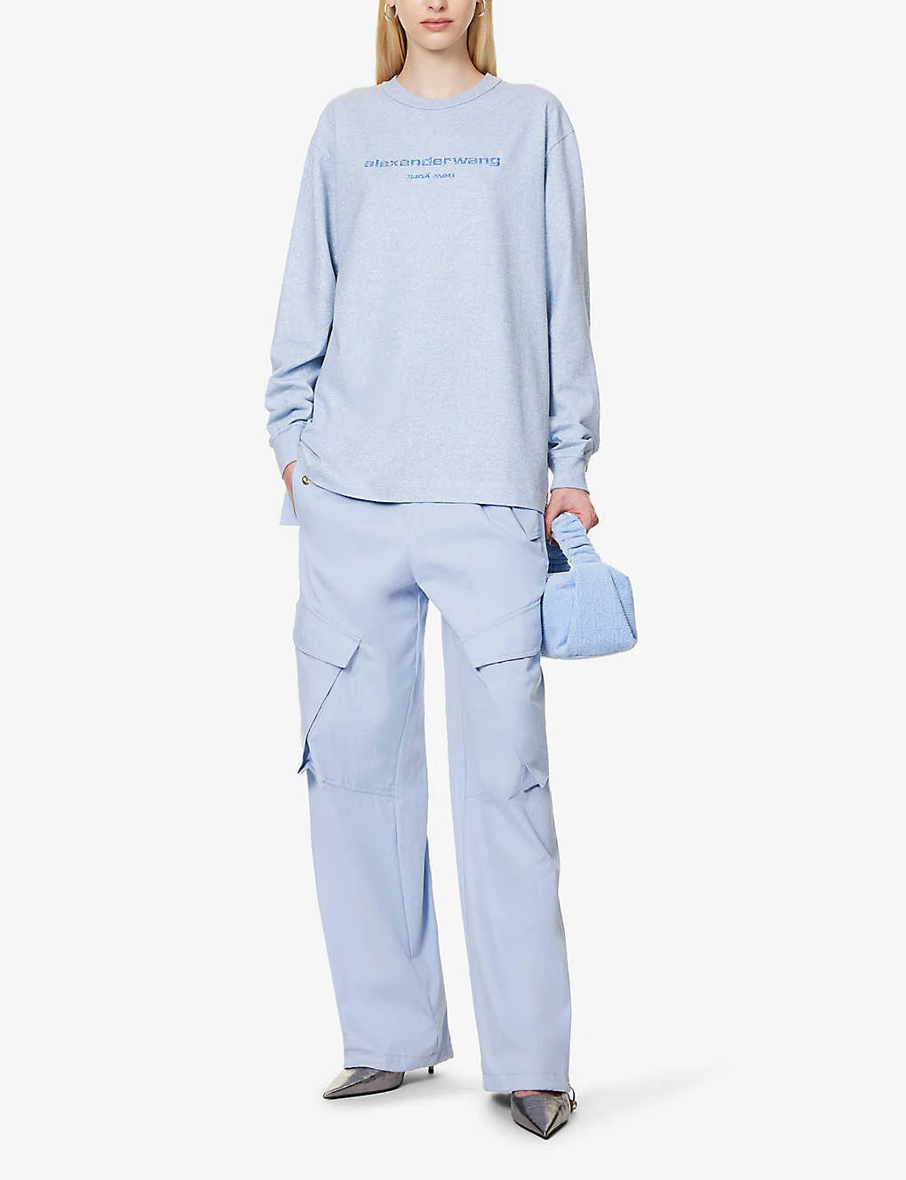 ALEXANDER WANG Glittered Logo-print Long-sleeved Cotton-jersey T-shirt 4 ALEXANDER WANG Glittered Logo-print Long-sleeved Cotton-jersey T-shirt - Image 2